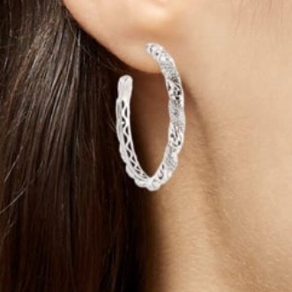 JOHN HARDY DIAMOND STERLING SILVER & 18K GOLD HOOP EARRINGS - Picture 8 of 8